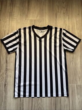 Referee-Style Black & White Striped V-Neck Jersey